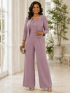 Chiffon Pantsuit Crew Neck Mother of the Bride Pantsuits with Jacket
