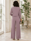 Chiffon Pantsuit Crew Neck Mother of the Bride Pantsuits with Jacket