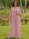 Chiffon Pantsuit Crew Neck Mother of the Bride Pantsuits with Jacket