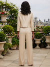 Satin Pantsuit Crew Neck Mother of the Bride Pantsuits with Jacket