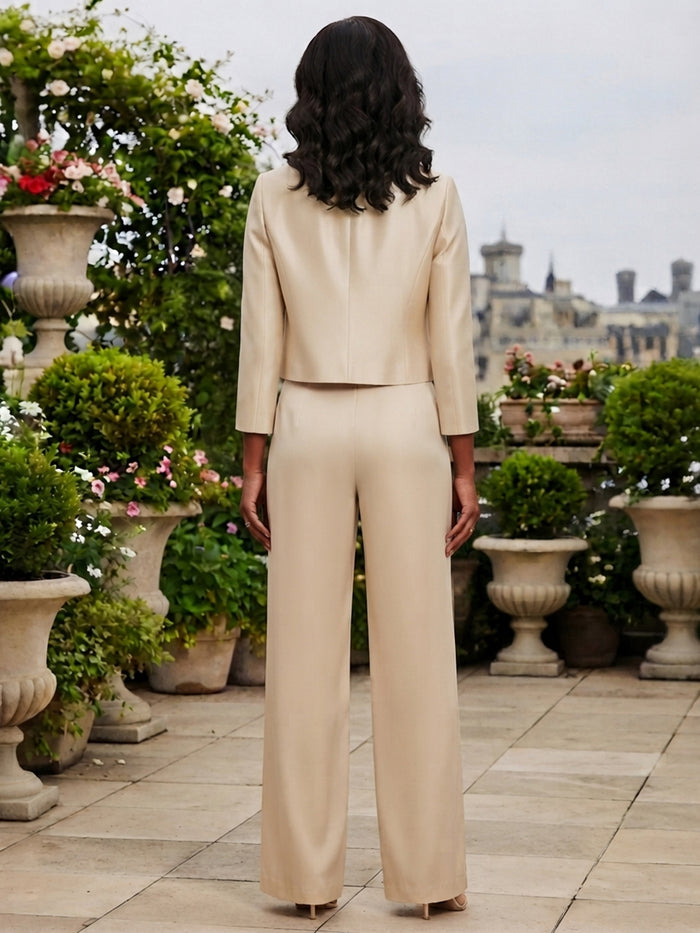 Satin Pantsuit Crew Neck Mother of the Bride Pantsuits with Jacket