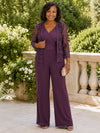 Chiffon Pantsuit Crew Neck Mother of the Bride Pantsuits with Jacket