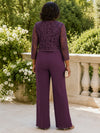 Chiffon Pantsuit Crew Neck Mother of the Bride Pantsuits with Jacket