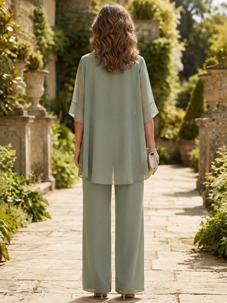 Chiffon Pantsuit One Shoulder Mother of the Bride Pantsuits with Jacket