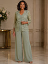 Chiffon Pantsuit V Neck Mother of the Bride Pantsuits with Jacket
