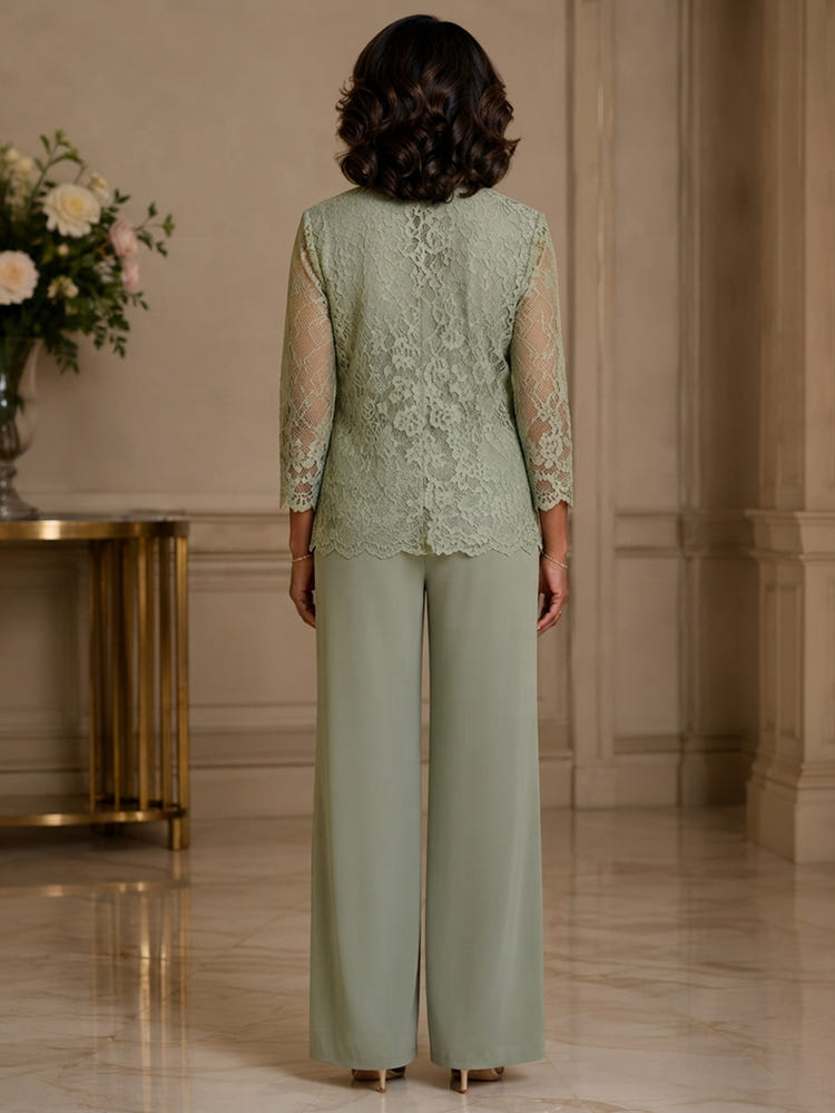 Chiffon Pantsuit V Neck Mother of the Bride Pantsuits with Jacket