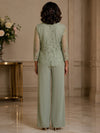 Chiffon Pantsuit V Neck Mother of the Bride Pantsuits with Jacket
