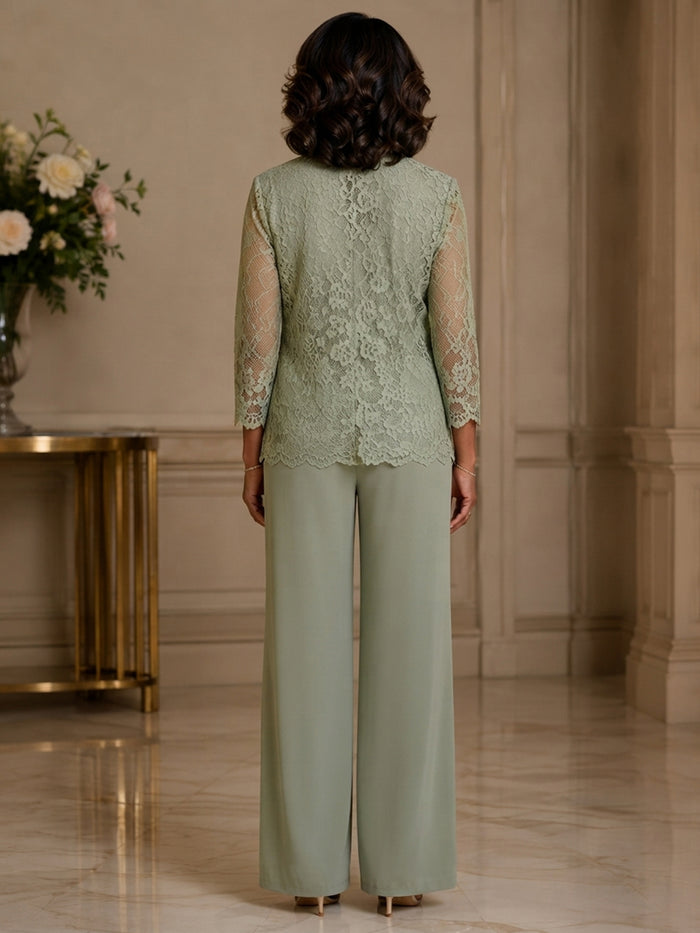 Chiffon Pantsuit V Neck Mother of the Bride Pantsuits with Jacket