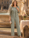 Chiffon Pantsuit Crew Neck Mother of the Bride Pantsuits with Jacket