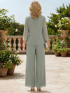 Chiffon Pantsuit Crew Neck Mother of the Bride Pantsuits with Jacket