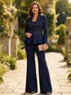 Jersey Pantsuit U-Neck Mother of the Bride Pantsuits with Jacket