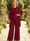 Chiffon Pantsuit Crew Neck Mother of the Bride Pantsuits with Jacket