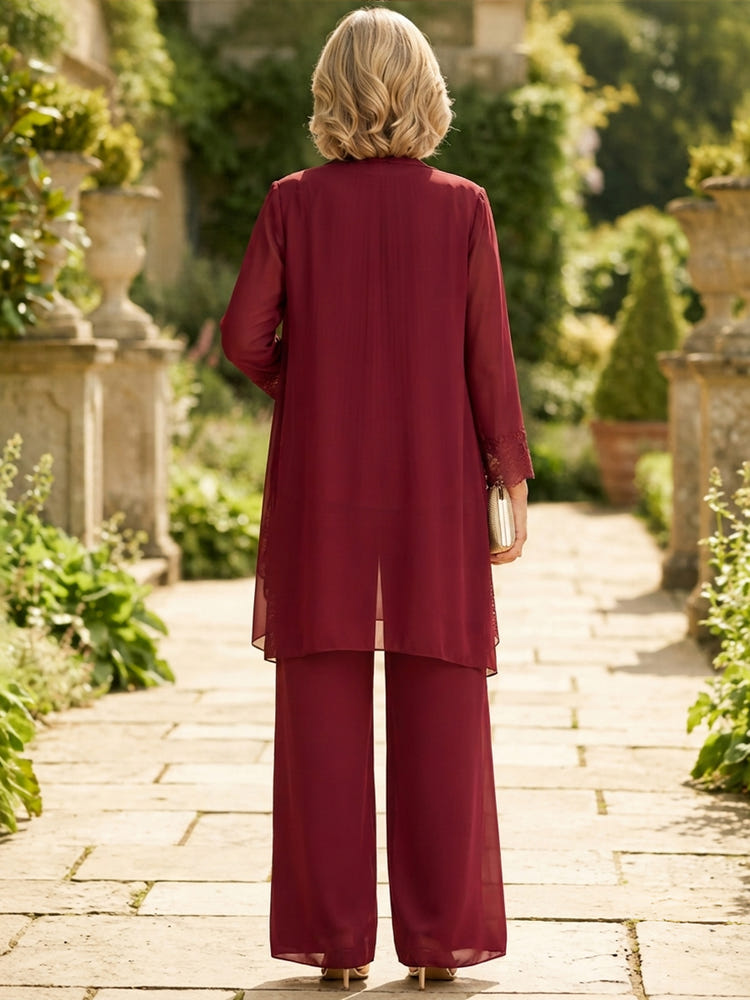 Chiffon Pantsuit Crew Neck Mother of the Bride Pantsuits with Jacket