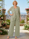 Chiffon Pantsuit Crew Neck Mother of the Bride Pantsuits with Jacket