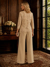 Chiffon Pantsuit Crew Neck Mother of the Bride Pantsuits with Sequin Embroidery
