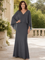 Chiffon Pantsuit V Neck Mother of the Bride Dresses with Caps