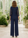 Chiffon Pantsuit Crew Neck Mother of the Bride Pantsuits with Jacket