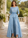 Sequin Pantsuit Crew Neck Mother of the Bride Pantsuits with Draped Glitter Side Sash