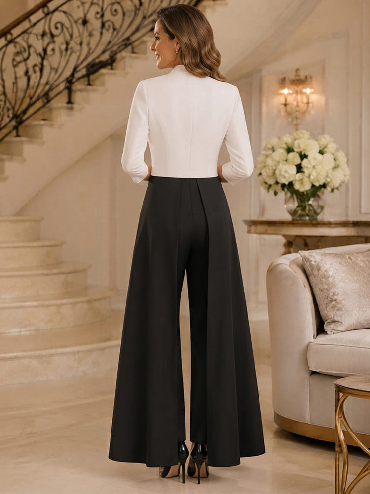 Jersey Pantsuit Stand Collar Mother of the Bride Pantsuits with Sash
