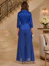 Chiffon Pantsuit V Neck Mother of the Bride Pantsuits with Sash
