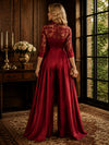 Satin Pantsuit Stand Collar Mother of the Bride Pantsuits with Lace Applique