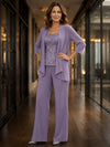 Chiffon Pantsuit Crew Neck Mother of the Bride Pantsuits with Jacket