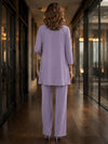 Chiffon Pantsuit Crew Neck Mother of the Bride Pantsuits with Jacket