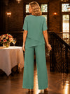 Chiffon Pantsuit Crew Neck Mother of the Bride Pantsuits with Beaded