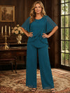 Chiffon Pantsuit Crew Neck Mother of the Bride Pantsuits with Tiered Ruffle