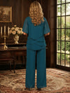 Chiffon Pantsuit Crew Neck Mother of the Bride Pantsuits with Tiered Ruffle