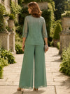 Chiffon Pantsuit Crew Neck Mother of the Bride Pantsuits with Jacket
