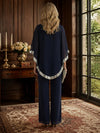 Chiffon Pantsuit Crew Neck Mother of the Bride Pantsuits with Caps