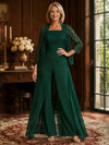 Chiffon Pantsuit Spaghetti Straps Mother of the Bride Pantsuits with Jacket