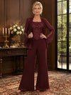 Chiffon Pantsuit Crew Neck Mother of the Bride Pantsuits with Jacket