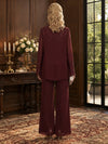 Chiffon Pantsuit Crew Neck Mother of the Bride Pantsuits with Jacket
