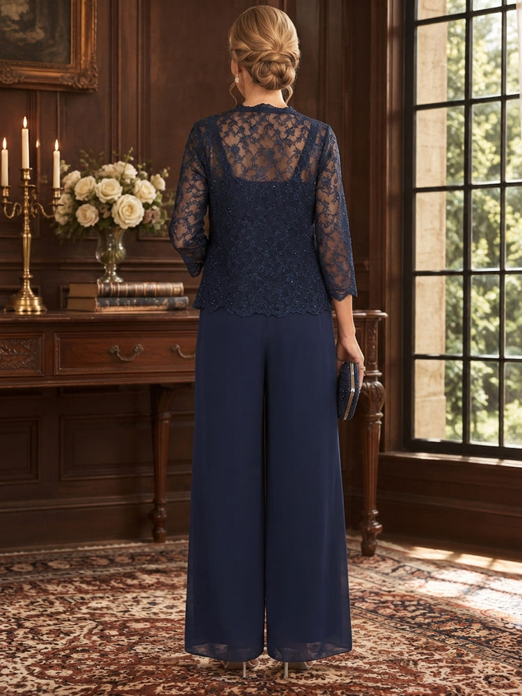 Chiffon Pantsuit Spaghetti Straps Mother of the Bride Pantsuits with Jacket