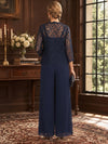Chiffon Pantsuit Spaghetti Straps Mother of the Bride Pantsuits with Jacket