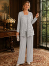Chiffon Pantsuit Crew Neck Mother of the Bride Pantsuits with Jacket