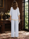 Chiffon Pantsuit Crew Neck Mother of the Bride Pantsuits with Caps