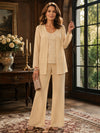 Chiffon Pantsuit Crew Neck Mother of the Bride Pantsuits with Sequin Embroidery