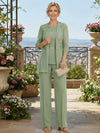 Chiffon Pantsuit Crew Neck Mother of the Bride Pantsuits with Jacket