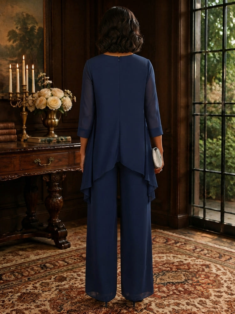 Chiffon Pantsuit Spaghetti Straps Mother of the Bride Pantsuits with Jacket