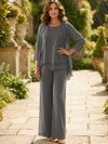Chiffon Pantsuit Crew Neck Mother of the Bride Pantsuits with Jacket