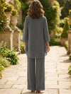 Chiffon Pantsuit Crew Neck Mother of the Bride Pantsuits with Jacket