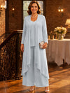 Chiffon Pantsuit V Neck Mother of the Bride Pantsuits with Jacket