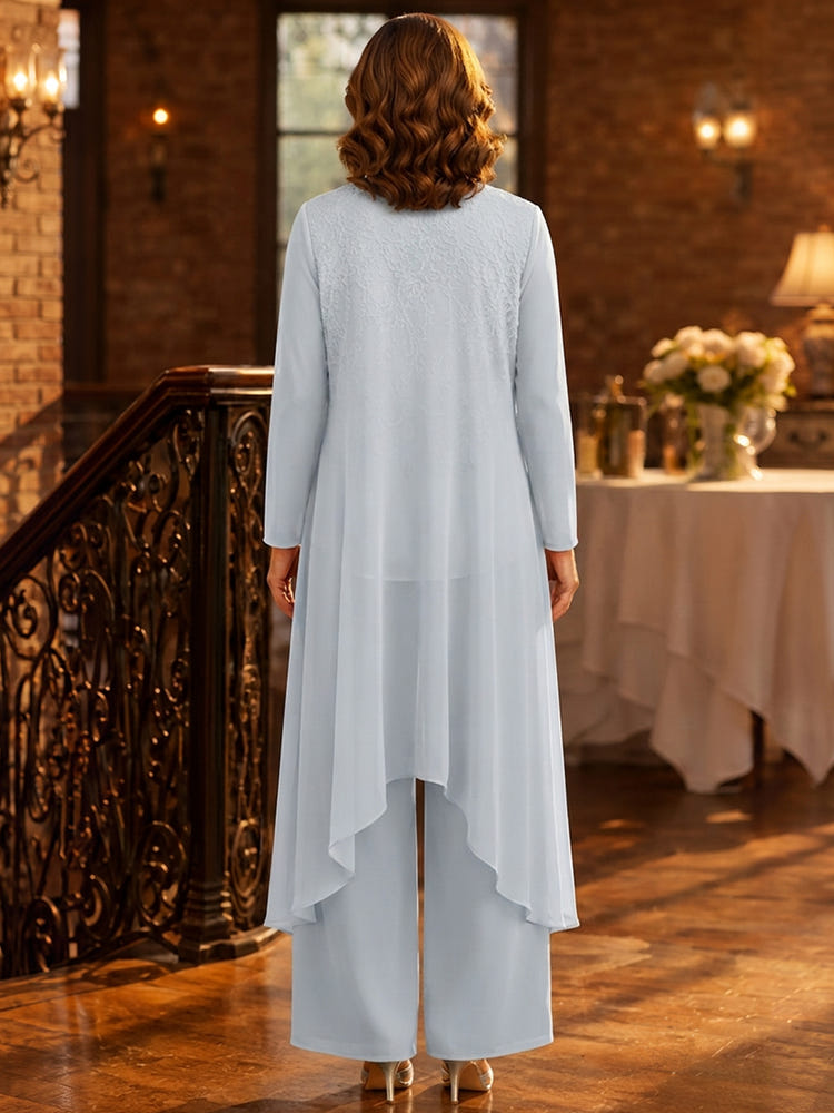 Chiffon Pantsuit V Neck Mother of the Bride Pantsuits with Jacket