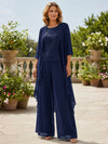 Chiffon Pantsuit Crew Neck Mother of the Bride Pantsuits with Jacket