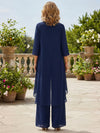Chiffon Pantsuit Crew Neck Mother of the Bride Pantsuits with Jacket