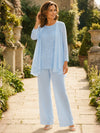 Chiffon Pantsuit Crew Neck Mother of the Bride Pantsuits with Jacket