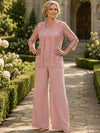 Chiffon Pantsuit Crew Neck Mother of the Bride Pantsuits with Jacket